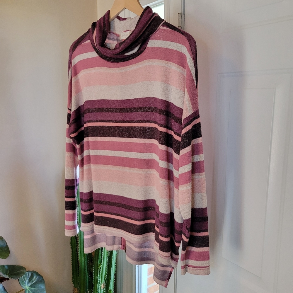 Altar'd State Oversized Cowl Neck Knit‎ Zip Back Striped Top, Size Womens S - Picture 2 of 7